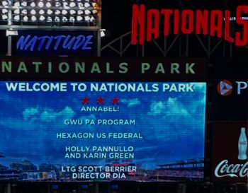 GW PA program mentioned on jumbotron at Nationals ballbark